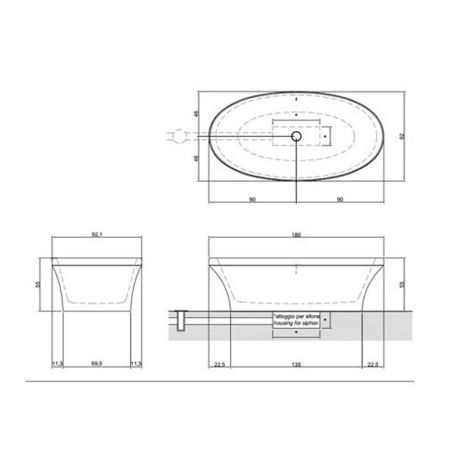 ANTONIO LUPI EPOQUE Ванна отдельностоящая 1800х920х550 мм., с нажимным донным клапаном, Pietra Luna
