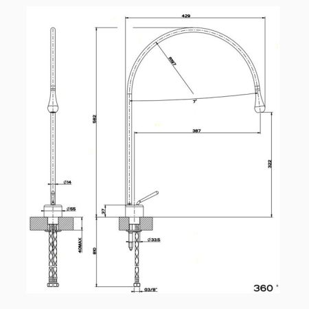 Gessi Goccia Смеситель для раковины на 1 отверстие, излив 387мм R=197, цвет: хром, артикул 33603#031