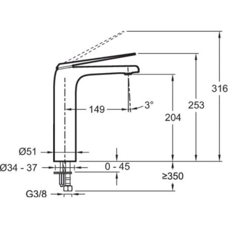 E97347-ND-CP смеситель для раковины AVID высокий без дк. (хром)