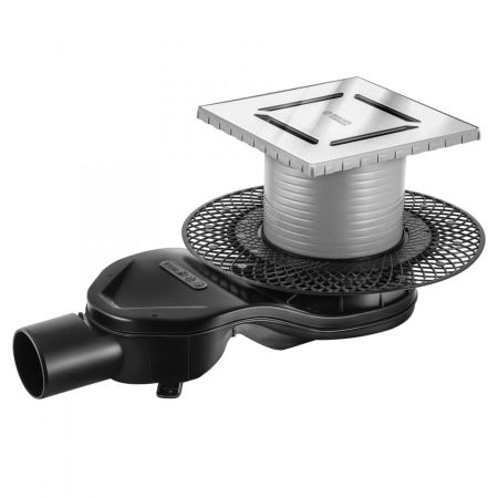 Трап BERGES водосток PLATZ Norma 150х150, хром глянец, S-сифон D50 H60 боковой, артикул 091159