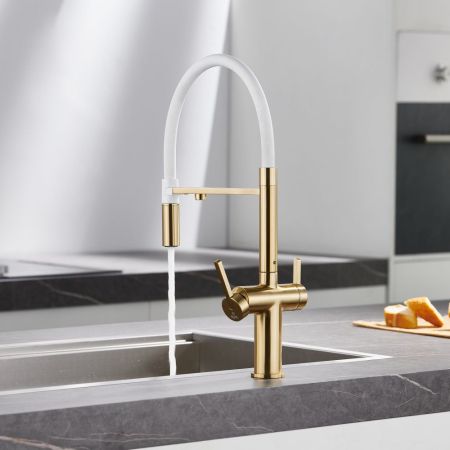 Смеситель для кухни с подключением фильтра для воды Rose R458G, золотой сатин