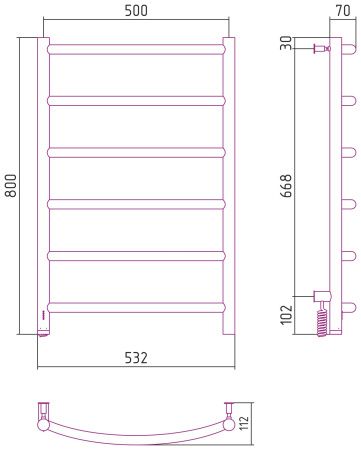 Полотенцесушитель, Сунержа, Галант 4.0, электрический, ширина, мм-532, высота, мм-800, подключение-слева, нагревательный элемент-греющий кабель, мощность, Вт-112, материал-нержавеющая сталь, цвет- белый матовый