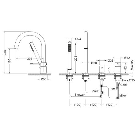 Смеситель для ванны с душем, врезной Timo Saona 2320/00Y хром, артикул 2320/00Y