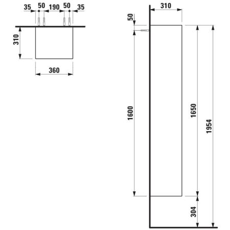 Шкаф-пенал, Laufen, Palomba, ширина, мм-360, глубина, мм-310, высота, мм-1650, тип установки-подвесной, дверцы-есть, петли-справа, материал корпуса-МДФ, материал фасада-МДФ, цвет-белый, артикул 4.0675.2.180.220.1