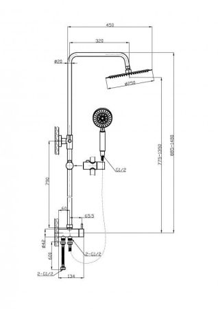 ANCONA Душевая стойка без смесителя, с двумя гибкими шлангами, хром ANCONA-DOC2FD-CRM, артикул ANCONA-DOC2FD-CRM