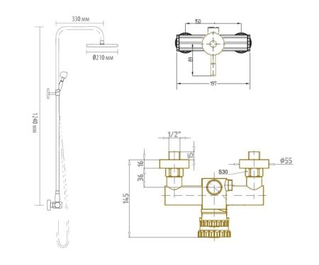Душевая система Bronze de Luxe WINDSOR 10118/1R, бронза, артикул 10118/1R