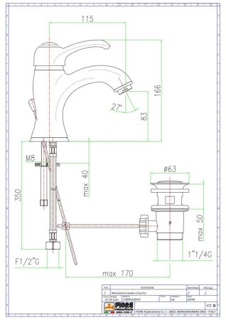Fiore Jafar, однорычажный смеситель для раковины c донным клапаном, цвет бронза