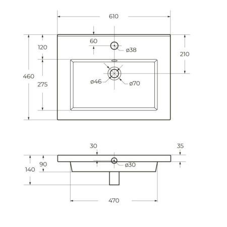 Керамическая раковина CZR-8070-60, 610x460x140, артикул CZR-8070-60