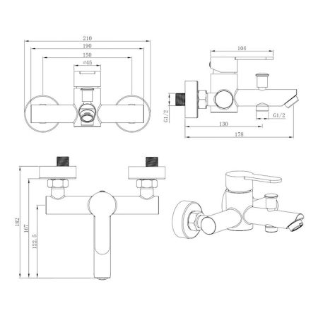 Смеситель для ванны ESKO OL54B, черный