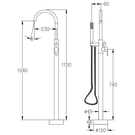 Смеситель для ванны напольный Savol S-SUS8801, сатин, артикул S-SUS8801