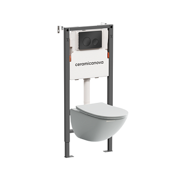 Комплект Подвесной унитаз Моно (Mono) Безободковый (Rimless) + Система инсталляции Баланс (Balance) кнопка Круг (Circle), черный матовый