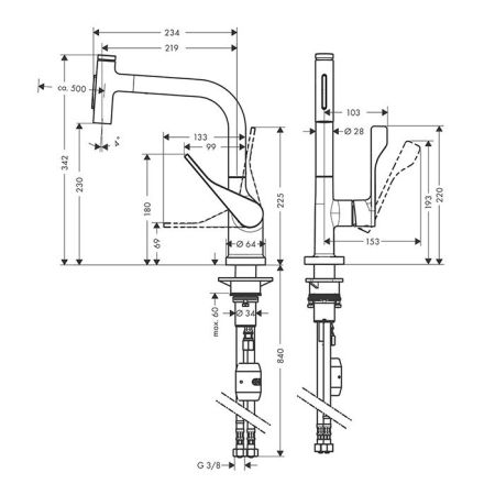 AX CitterioКухонный смеситель  230 с выт.душем, цвет сталь, артикул 39863800
