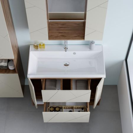 Комплект мебели для ванной Бриклаер КРИСТАЛЛ 90ZL, латте/дуб крафт табачный, артикул КРИСТАЛЛ 90ZL