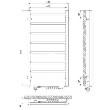 Полотенцесушитель электро "Джаз П8 400х800", правый