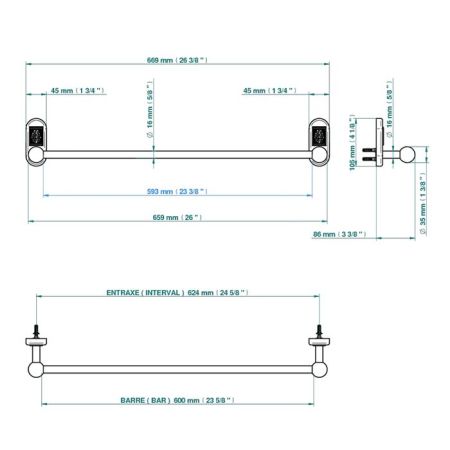 THG PAPILLON Полотенцедержатель 600 мм., цвет хром, артикул A2J-A02-514/60