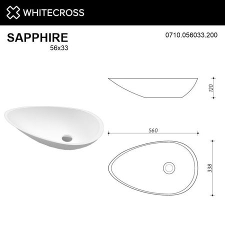 Умывальник WHITECROSS Sapphire 56x33 (белый мат) иск. камень