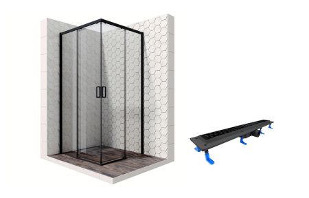 Душевой уголок Ambassador Queen Black 11011203-ST8, квадратный, линейный трап, 90х90, артикул 11011203-ST8
