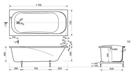 Ванна из искусственного камня Эстет Альфа 170x75 Белая, артикул ФР-00001751