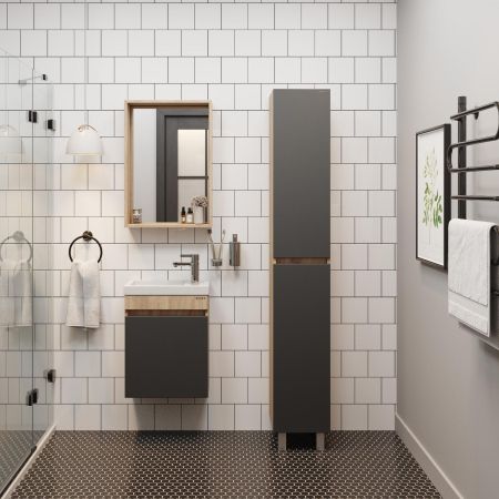 Пенал Onika Милтон 30 напольный, серый/дуб сонома, универсальный, артикул 403078