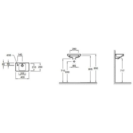 E4759G-00 раковина ODEON UP отв слева /40x25/ (бел), артикул E4759G-00
