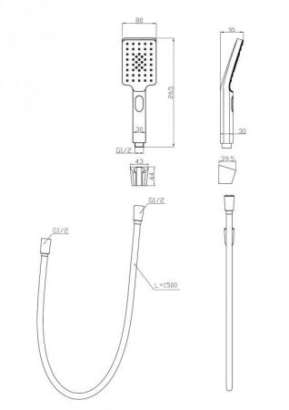 Ручной душ со шлангом и держателем BELBAGNO LUCE LUC-DFS, артикул LUC-DFS-NERO