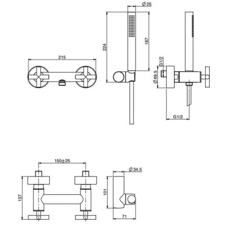 Fima Carlo Frattini Maxima Смеситель для душа, настенный, с ручным душем, цвет: чёрный матовый, артикул F5305NS