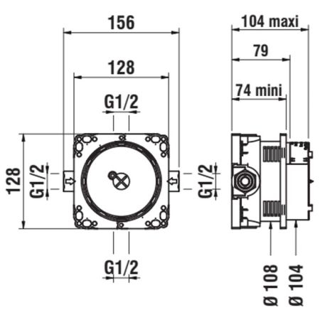 Внутрення часть, Laufen, Simibox Light, стандарт подвода воды-1/2", для скрытого монтажа смесителей для ванны и душа, с запорными клапанами