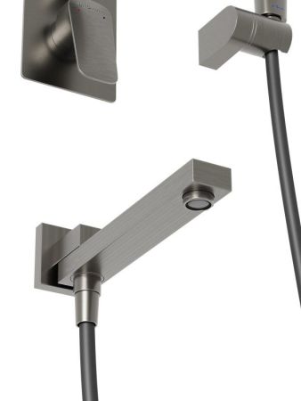 DUE Душевой комплект встраиваемый с изливом (смеситель встраиваемый, верхний душ, ручной душ со шлангом, штуцер с держателем), хром DUE-VDSET-CRM, артикул DUE-VDSET-CRM