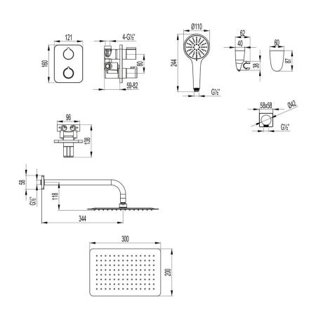 Смеситель Lemark Bronx для ванны и душа термостатический встраиваемый (LM3749BL), артикул LM3749BL