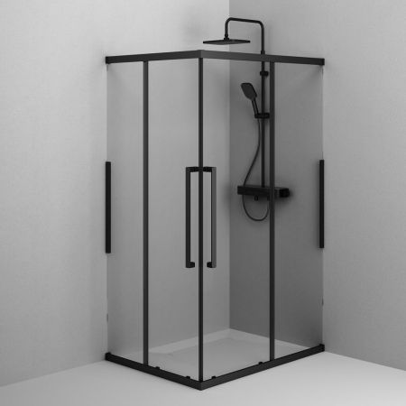 W84G-403-12080-BТ Душевое ограждение Func Square Slide 120х80, черный, прозрачное, артикул W84G-403-12080-BТ