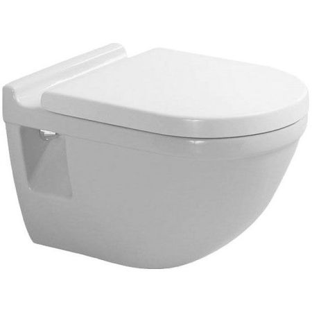 Унитаз, Duravit, Starck 3, традиционный (с закрытым смывным краем), тип установки-подвесной, ширина, мм-365, глубина, мм-540, высота, мм-355, форма чаши-овальная, выпуск-горизонтальный, без декора, материал-керамика, сиденье-в комплект не входит (приобрет, артикул 2200090000