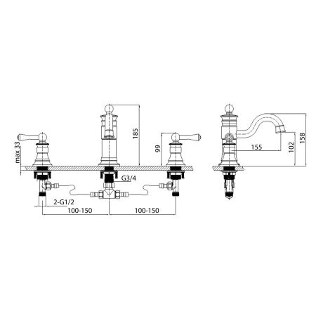 Смеситель для раковины врезной Timo Adelia 6021/04F черный антик, артикул 6021/04F