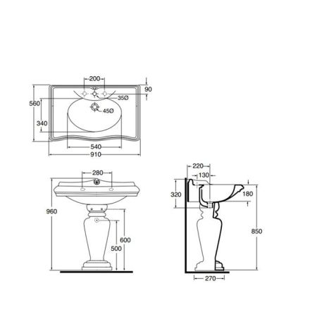 AZZURRA JUBILAEUM раковина со спинкой 90*56см с 1 отв под смеситель, цвет белый, артикул JULP0905500MBI/(JUB200/90 bi)*1