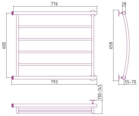 Полотенцесушитель СТИЛЬЕ "Минор 0602" 600х800 (4) Г (Без покрытия), артикул 00602-6080