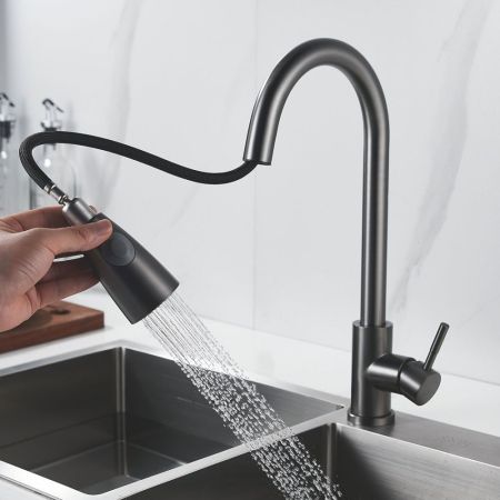Смеситель для кухни с выдвижным изливом Raffine F213T, оружейная сталь
