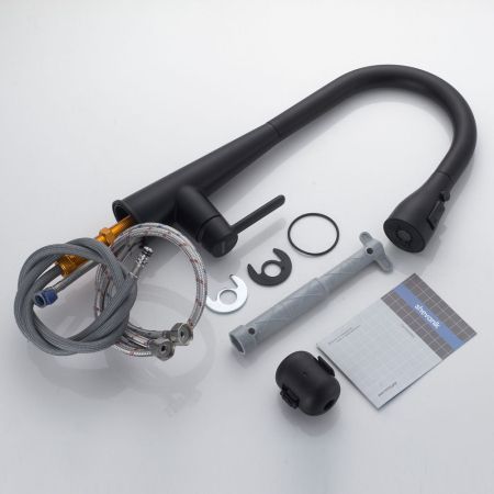 Смеситель для кухни с выдвижным изливом Shevanik S363H, черный