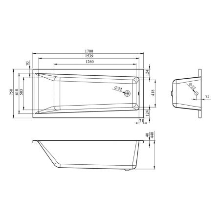 Акриловая ванна Lavinia Boho Rock 37070075, усиленный армированный корпус ванны, 170x75 см, артикул 37070075
