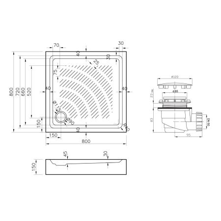 Комплект квадратного душевого поддона с сифоном Lavinia Boho Rock 3707380S, 80 х 80 см
