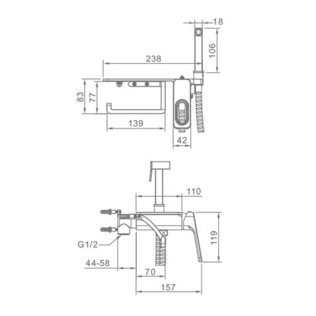 Гигиенический душ со смесителем встраиваемый с полкой и бумагодержателем Raglo R51.55, хром