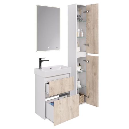 Тумба с раковиной подвесная Dreja Slim 55 см, белый/дуб кантри, артикул 99-0500-com