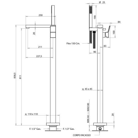 Bongio Reef Смеситель для ванны, цвет хром, артикул 53534CR0DPR