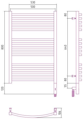 Полотенцесушитель электрический АРКУС 3.0 800х500 МЭМ правый (Матовый чёрный)