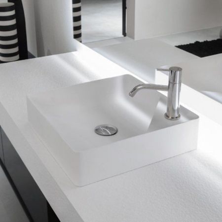 ANTONIO LUPI SIMPLO Раковина 420х420х110 мм, для установки на столешницу, с1 отверстием для смесителя, с самотечн донным клапаном, Flumood, цвет белый