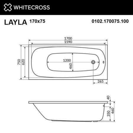 Ванна WHITECROSS Layla 170x75 "SOFT" (золото)
