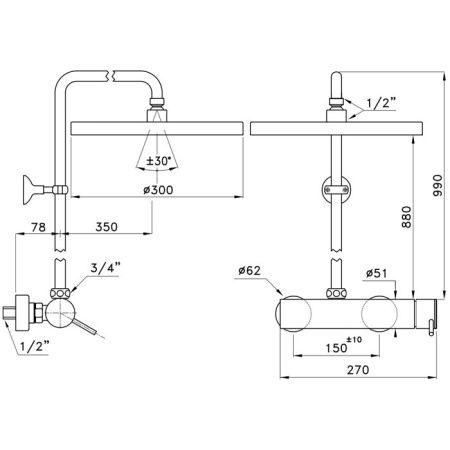 Stella Lucilla Душевой комплект 3283/301-300: смеситель, штанга+верхний душ 300мм, цвет: хром