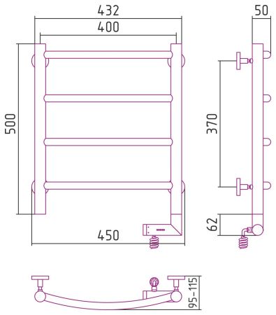 Полотенцесушитель электрический "ГАЛАНТ 2.0" 500х400 / МЭМ правый (БЕЛЫЙ), артикул 12-5201-5040