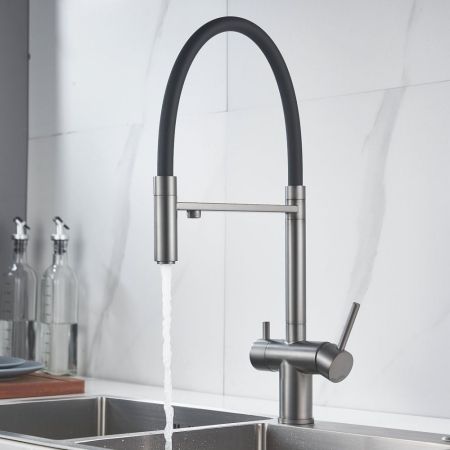 Смеситель для кухни с подключением фильтра Shevanik S178T, оружейная сталь