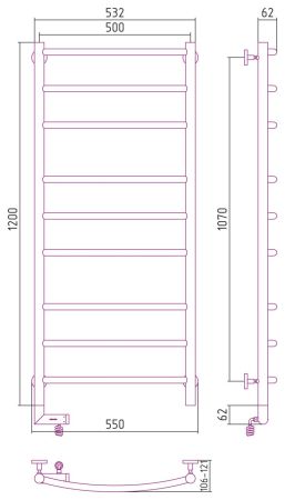 Полотенцесушитель электрический "ГАЛАНТ 2.0" 1200х500 / МЭМ левый (Матовый Чёрный), артикул 31-5200-1250