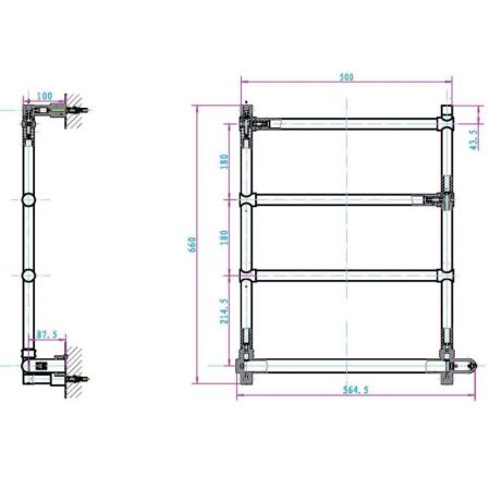 Полотенцесушитель, электрический 100W, 660*500мм  MEDICI