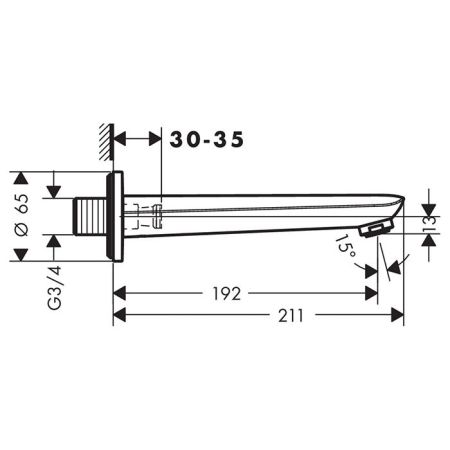 HG Novus Излив для ванны, настенный 192мм, цвет: хром